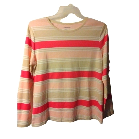 Croft & Barrow Pink,Tan,&White Horizontal Striped Long Sleeved Comfort Tee XL - Picture 1 of 12